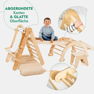 7in1 Montessori Klettergerüst Set – Dreieck, Bogen, Rutsche & Maltafel | Goodevas
