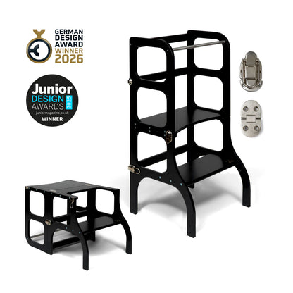 Ette Tete STEP'n'SIT® Lernturm & Tisch Schwarz – 2in1 Lernturm für Kinder