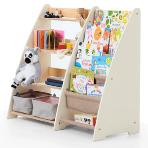 2-in-1 Montessori Regal für Kleinkinder, Bücher und Spielzeug, naturfarbenes Holz, bei verysuperb