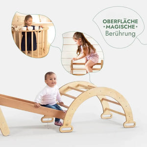 4in1 Montessori Klettergerüst Set – Dreieck, Rutsche, Bogen & Netz | Goodevas