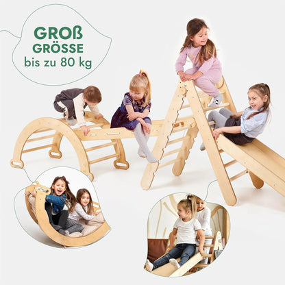 4in1 Montessori Klettergerüst Set – Dreieck, Rutsche, Bogen & Netz | Goodevas