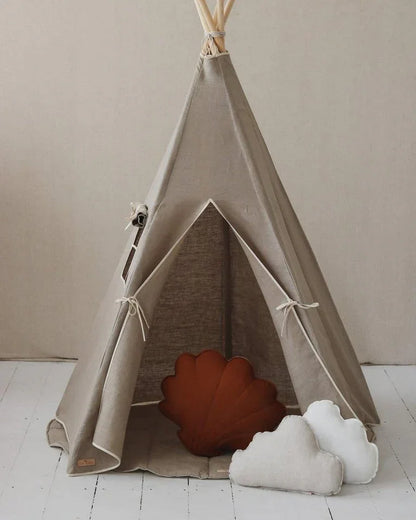 Kinder Spielzelt- & Matten-Set (Tipi-Zelt) Natural Linen | Moi Mili
