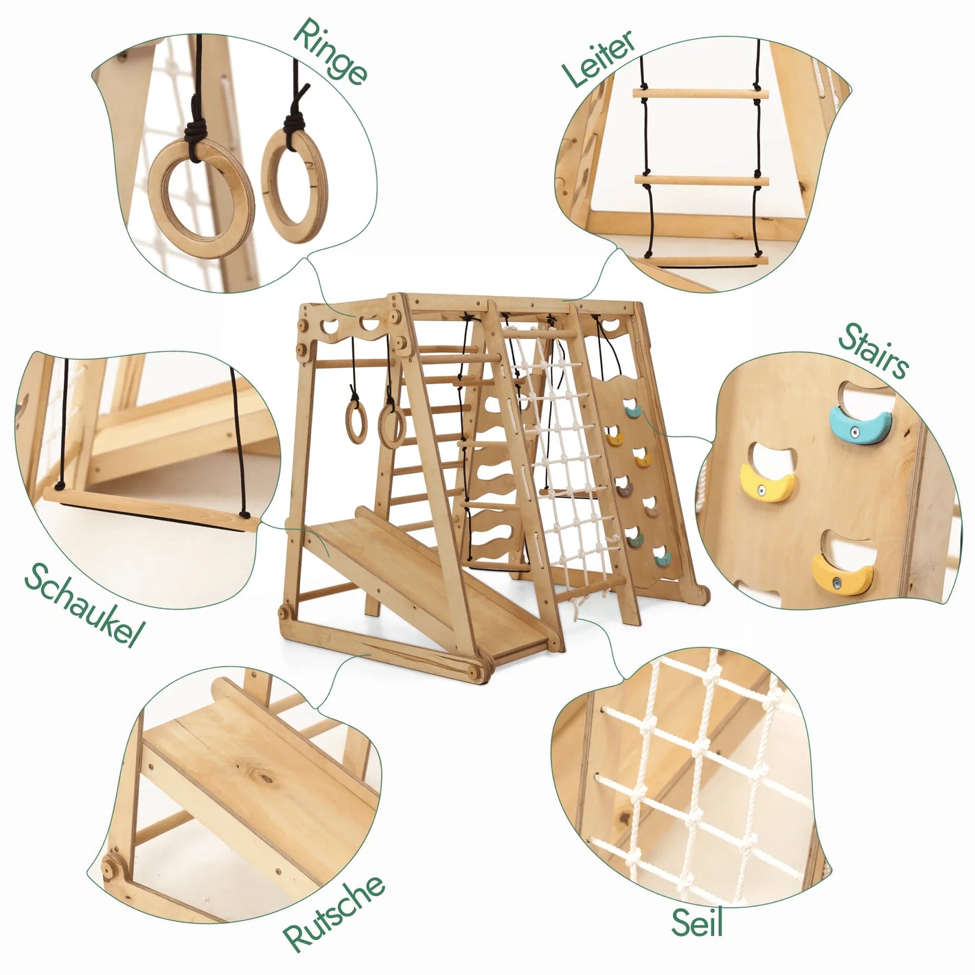 Montessori 6in1 Indoor Spielplatz – Klettergerüst mit Schaukel & Rutsche | Goodevas
