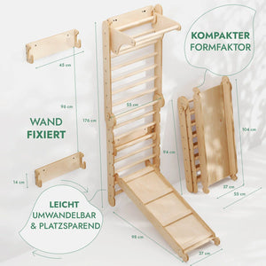 Montessori 6in1 Kletterwand Indoor – Sprossenwand mit Schaukel & Rutsche | Goodevas