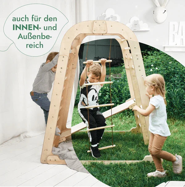 Montessori 7in1 Indoor & Outdoor Spielplatz – Klettergerüst mit Rutsche & Schaukel | Goodevas