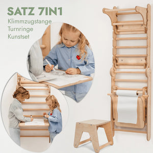 Montessori 7in1 Kletterwand Indoor – Sprossenwand mit Schaukel, Rutsche & Maltafel | Goodevas