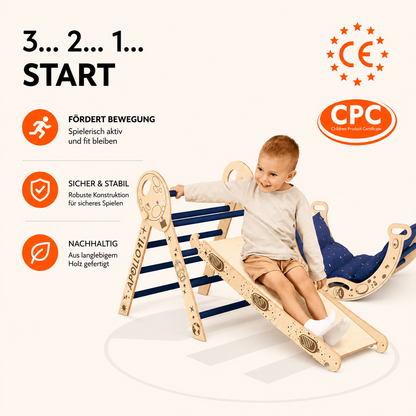 4in1 Kletterset Apollo – Pikler-Dreieck mit Bogen & Rutsche | Goodevas