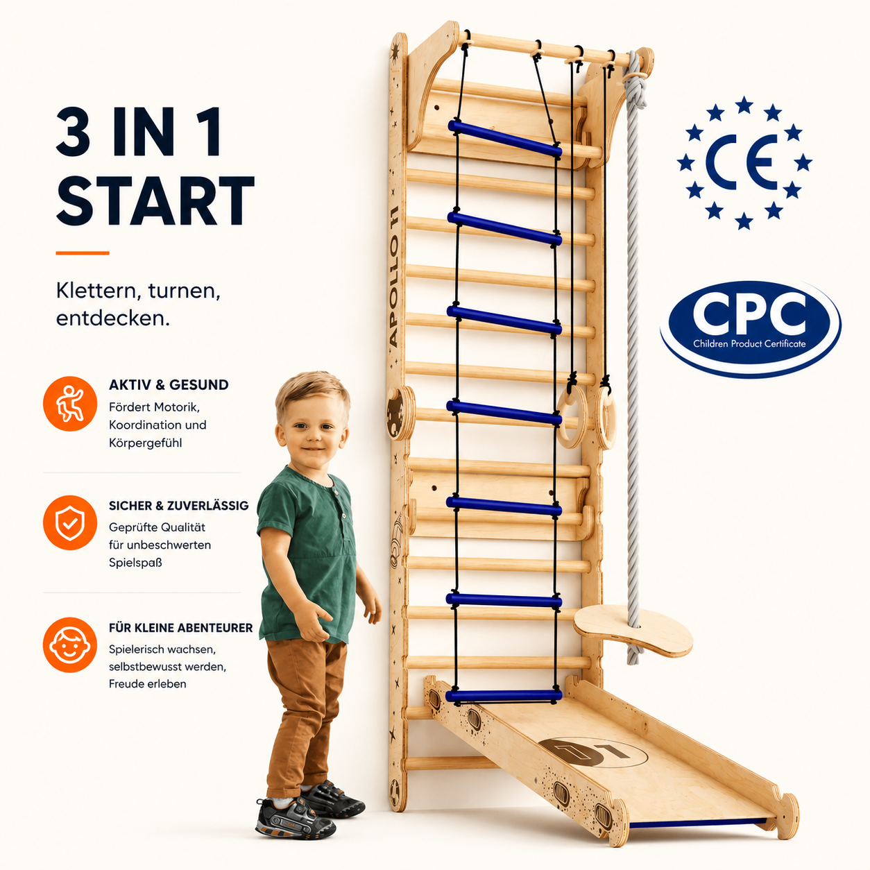 Kinder Kletterleiter und Rutsche aus Holz Apollo 11, Montessori Spielzeug bei Verysuperb