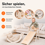 Medien: Montessori 4in1 Kletterdreieck Baby Set – Pikler-Dreieck mit Bogen, Rutsche & Kissen | Goodevas

