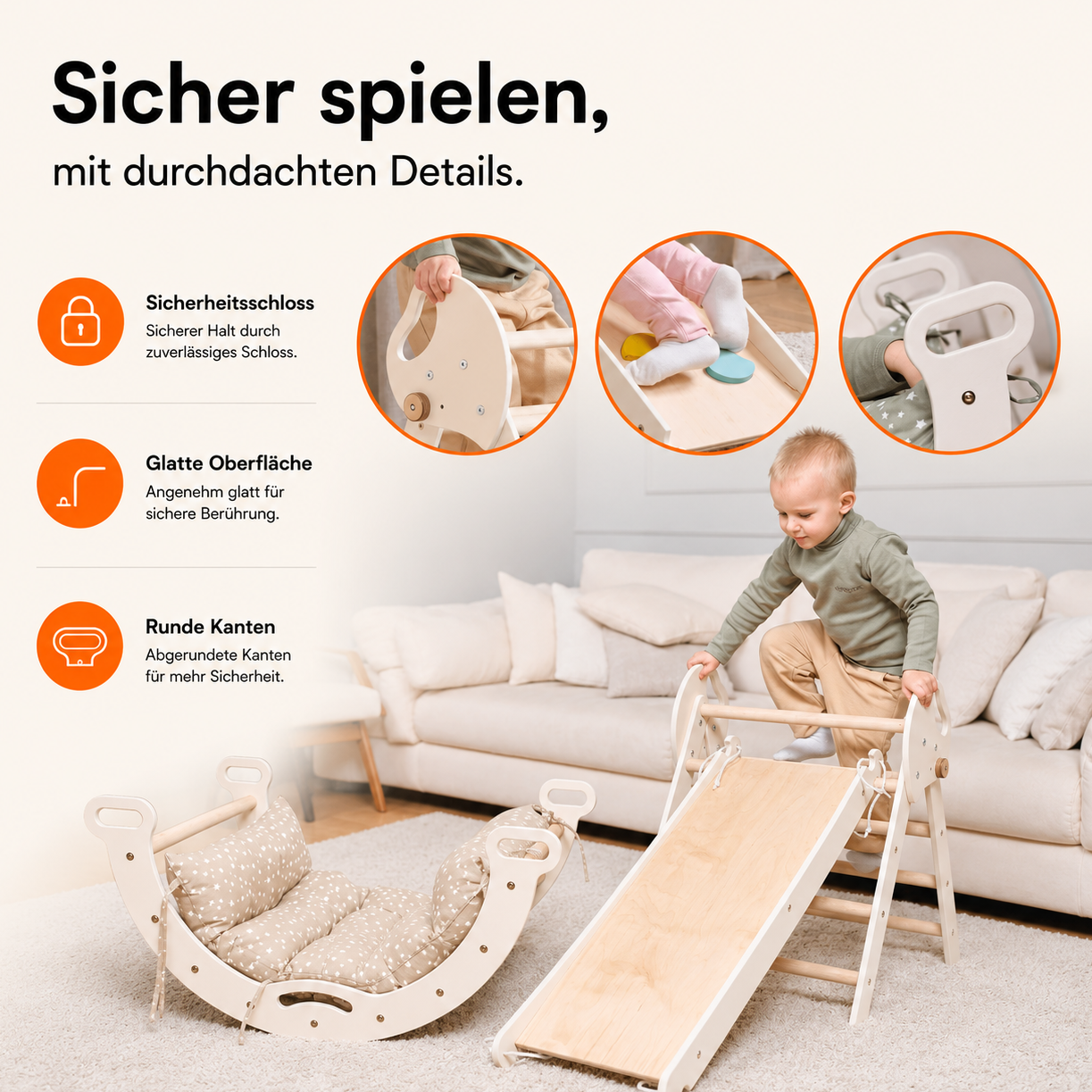 Medien: Montessori 4in1 Kletterdreieck Baby Set – Pikler-Dreieck mit Bogen, Rutsche & Kissen | Goodevas
