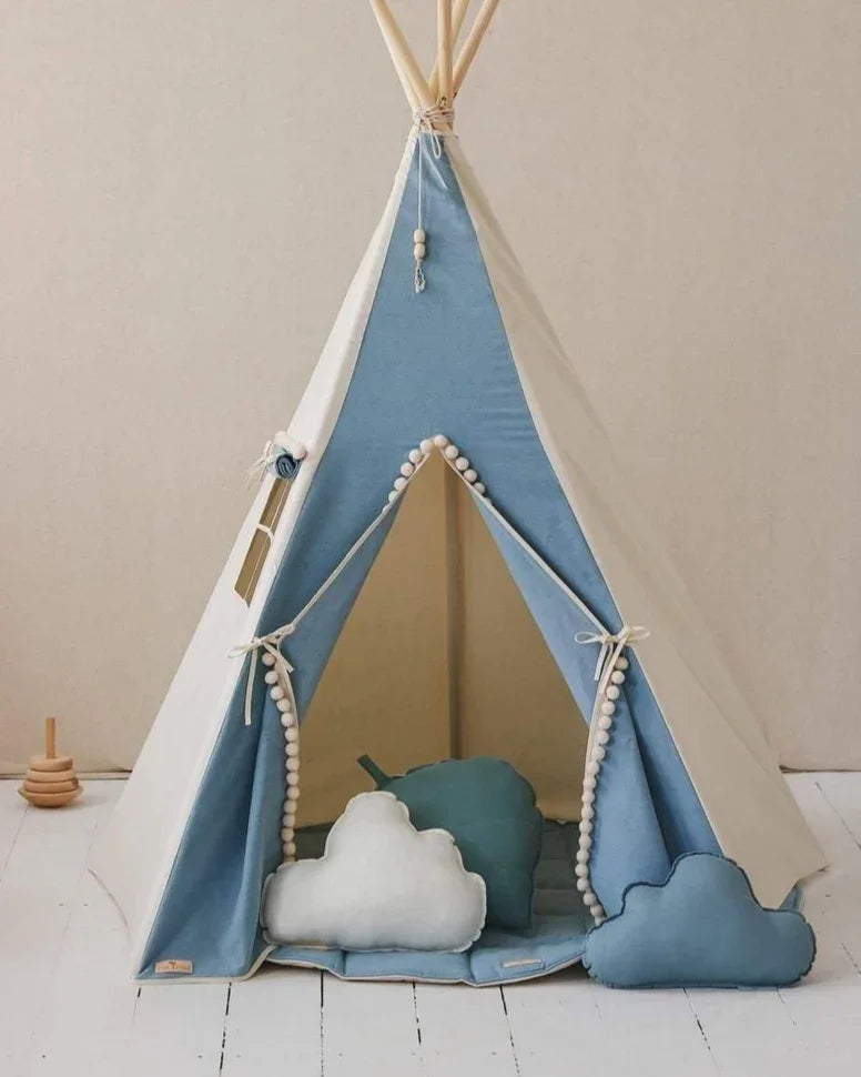 Kinder Spielzelt- & Matten-Set (Tipi-Zelt) Jeans Pompons | Moi Mili