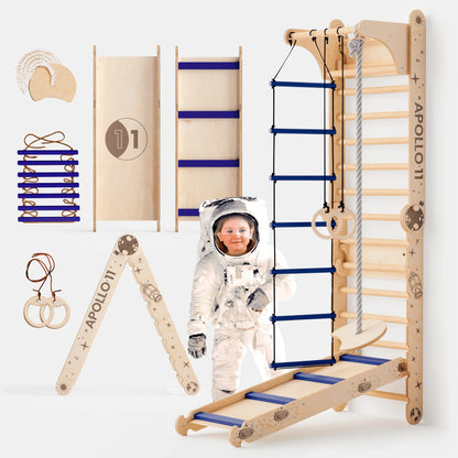 Apollo Kletterleiter-Set aus Holz mit Sprossenwand, Mondschaukel, Astronaut-Kostüm, Kinderspielzeug von Verysuperb