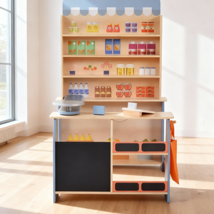 Kinder-Supermarkt aus Holz mit Kasse & Scanner | Gerardo's