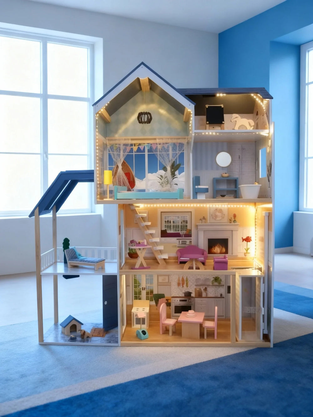 Puppenhaus XXL Crystal aus Holz mit LED-Licht