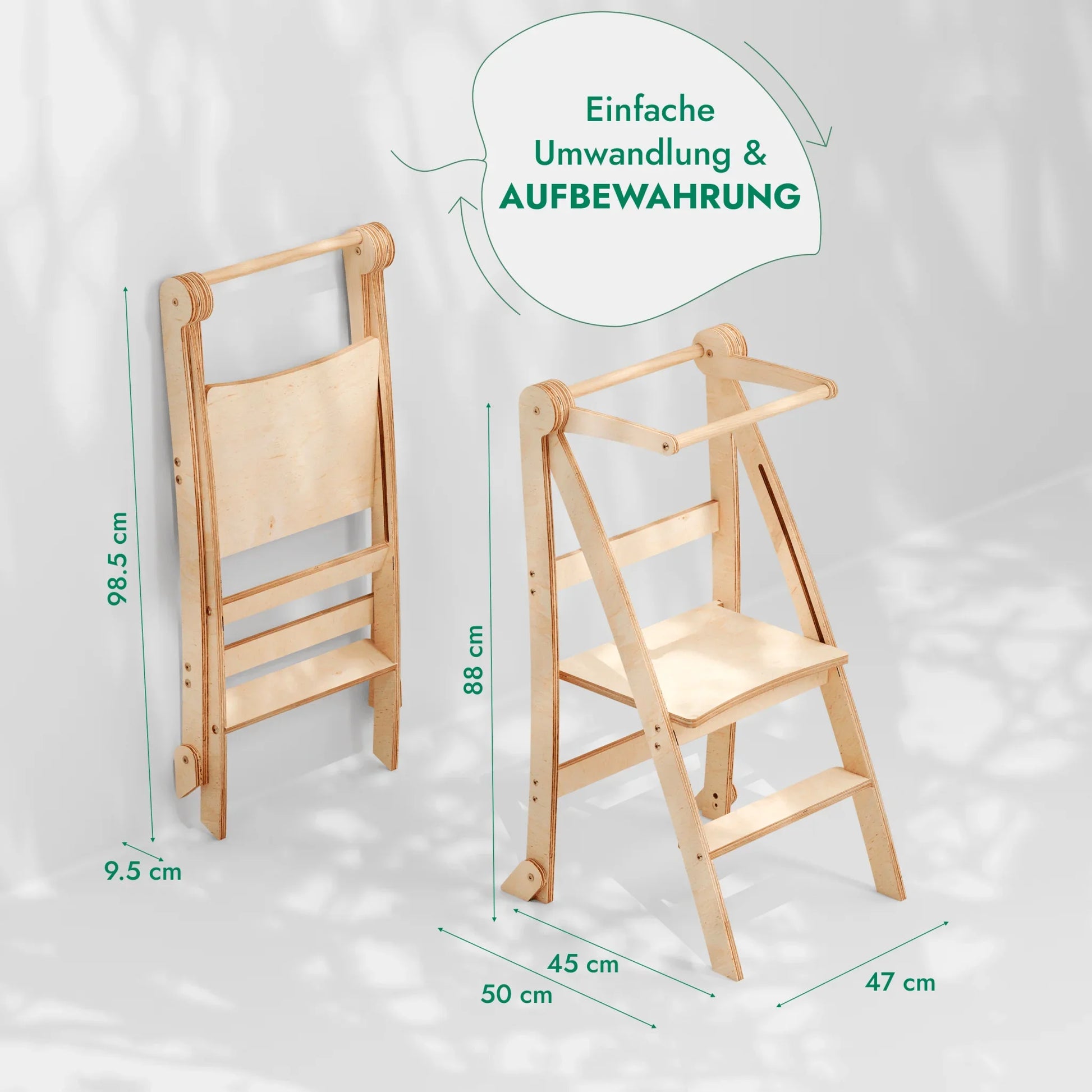 Holz Lernleiter Hocker für Kinder, faltbar, Montessori Design, Maße angezeigt, sehrsuperb