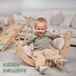 Montessori 4in1 Kletterdreieck Baby Set – Pikler-Dreieck mit Bogen, Rutsche & Kissen | Goodevas