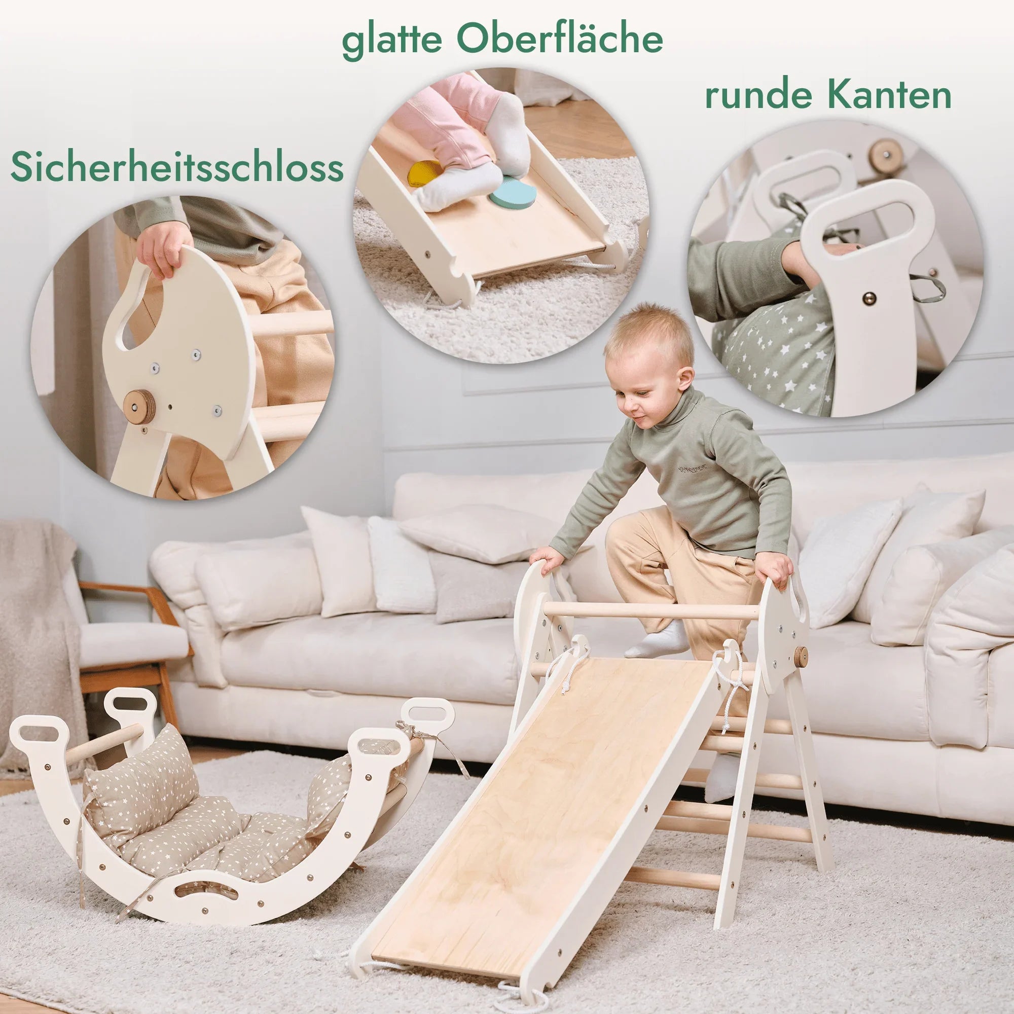 Montessori Kletterbogen mit Kletterdreieck und Rutsche für Kleinkinder