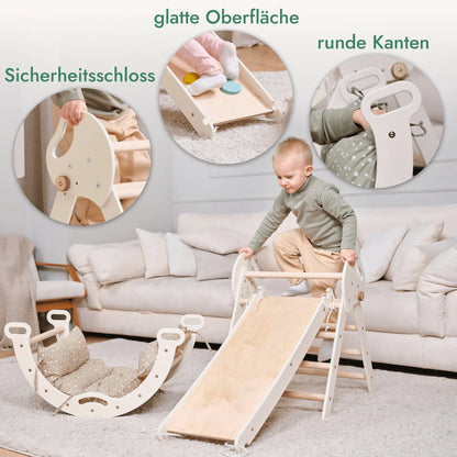 Montessori 4in1 Kletterdreieck Baby Set – Pikler-Dreieck mit Bogen, Rutsche & Kissen | Goodevas