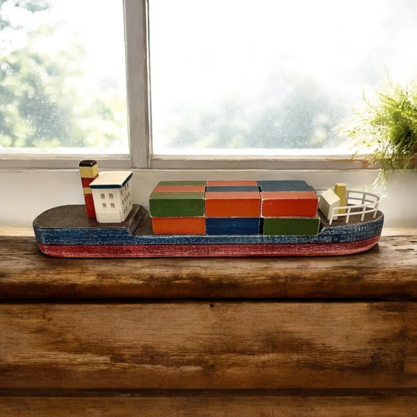Holzspielzeug Containerboot – Spielzeug Schiff für Kinder | Papoose Toys
