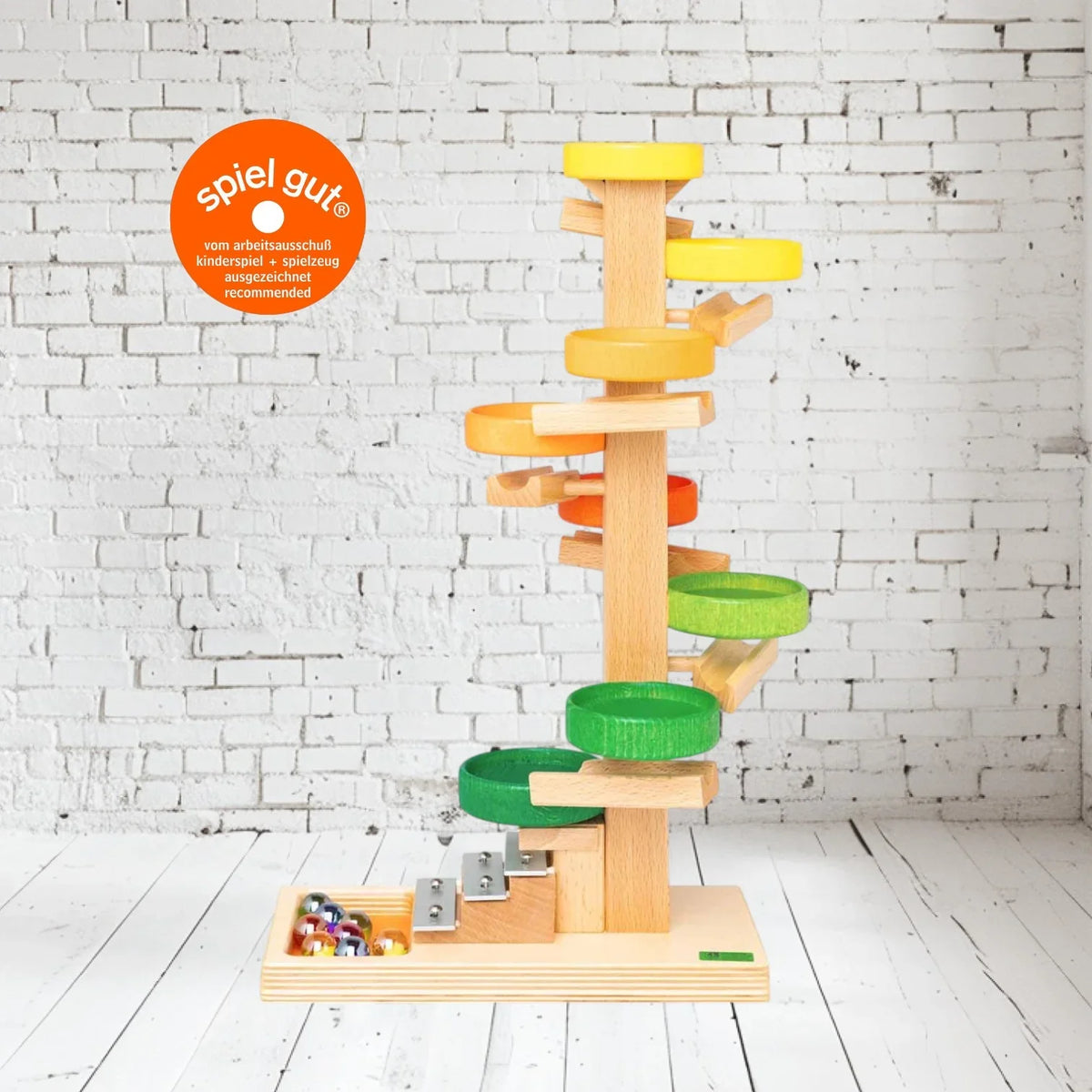 Tellerturm Murmelbahn mit Glockenspiel – Holz Kugelbahn für Kinder | Beck Holzspielzeug