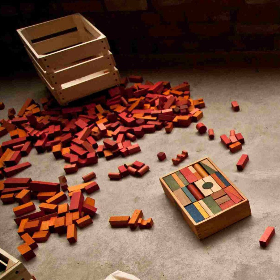Wooden Blocks in a Box – Warm Colors, 30 Pieces